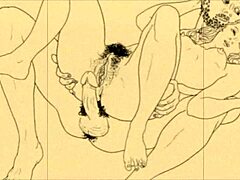 Vintage erotic illustration from antique cartoon anime hentai retro collection