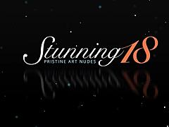 Blonde teen strips in corset.