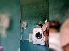 Young teen babe deepthroats cock then bends over for doggystyle fucking and facial cumshot during cleaning