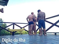 suruba on balcony with curvy redhead