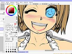 This hentai drawing highlights big tits and nipples