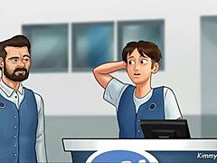 マネージャーの娘が職場フロントデスクの後ろでチンポをフェラ、顔射！サマータイムサーガのカートゥーン