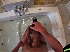 Watch my sexy Asian girl sucking this monster cock with tattoos, POV style, until cumshot