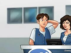 Manager's daughter sucked my dick behind the front desk at work in Summertime Saga. Kimmytoons captures the cartoon oral action with cum on face.