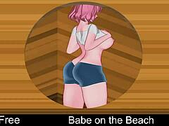 babe relaxes on the beach in anime style