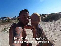 Blonde swallows cum on Fuerteventura beach 😋