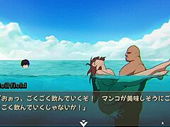 In this hentai game, my friend gets fucked on the beach with a monster cock. 😈