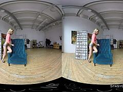 Blonde amateur teases with natural tits in VR