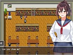 boy studies female body in library