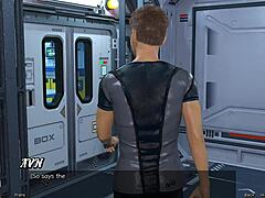 stranded in space 38: cute girl gives huge cock handjob in public outfit