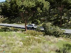 Mia Hayes drives her Porsche in an exciting adventure!