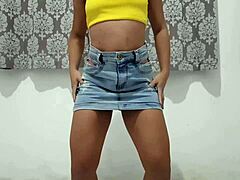 married blonde seduces young guy with twerking in skirt he fucks her pussy then makes her cum by licking clit