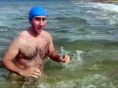 step gay dad series surfs up, clothing optional on beach with huge footjob and cum