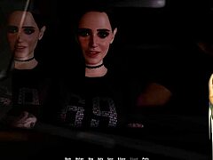 In the hentai tale, brunette with big natural tits undresses in corset at striptease bar for public fantasy