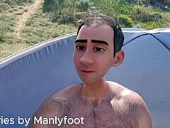 step gay dad series surfs up, clothing optional on beach with huge footjob and cum