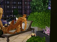 In hunky sims 4, a slut enjoys hot threesome with two muscle studs