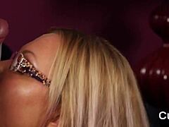 Foxy honey feels overwhelmed by the jizz on her face