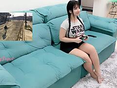 Can this sexy gamer girl finish GTA V with a vibrator in her pussy?