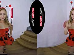 Blonde ladybug costume riding in VR