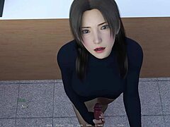 Aku Dapat Handjob Luar Biasa di Belakang Meja, Bajunya Lucu dan Tetek Besarnya Bikin Panas 😍