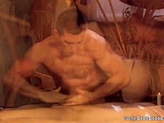 Hunk gay couple performs a special massage ritual together