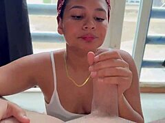 Latina shows off cute body with deepthroat cock sucking before doggystyle creampie cumshot