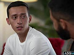 stepdad dominic pacifico and stepson nicholas adams in hot bareback gay sex with anal fingering