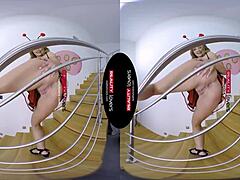 Blonde ladybug costume riding in VR