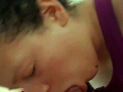 An amateur girl learns detailed blowjob techniques on a cock.