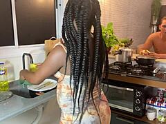 Watch bruna black get creampied in the kitchen during a quickie