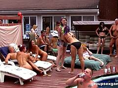 Group of players dive into wild sex games at the pool with deepthroat, rimjob, and big cock orgy action.
