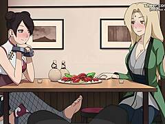 嘿，在火影忍者女忍训练师中，纲手和天天在公共餐厅给手交和足交？火影忍者动漫Hentai游戏第八部分