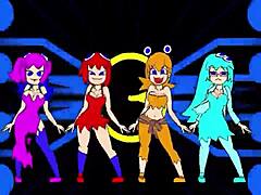 Pacman ghost girls perform dance in three phases at 1080p