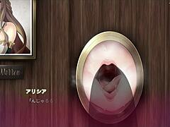 A fun anime scene where a sister gives a blowjob through a hole