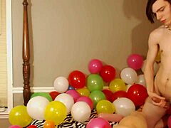 Someone enjoys fucking while blowing up balloons in amateur anime style.