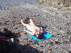 Exhibitionist Couple Feels Thrilled Flashing Dick Outdoors. Nudist Milf Sucks with Dirty Talk and Handjob on Beach.
