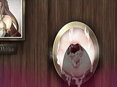 A fun anime scene where a sister gives a blowjob through a hole