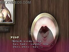 A fun anime scene where a sister gives a blowjob through a hole