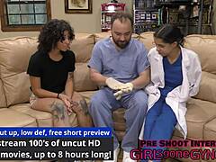 Nicole Luva when Dr. Aria Nicole walks in butt naked to perform examination, see entire movie The Doctor's New Scrubs at GirlsGoneGyno reup