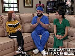 Freshman ditria rose gets mandatory hitachi orgasm with pierced nipples and latex gloves backstage