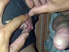 Very horny, rub cock on pussy and stretch asshole.