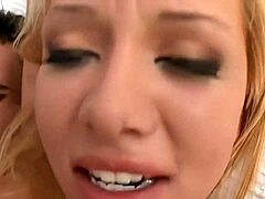 blonde enjoys group anal and cum eating