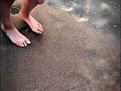 Public beach sex with brunette stranger giving pov blowjob and cum in muscular ass action 😜