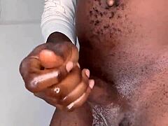 Ninja man jerks big cock to cum