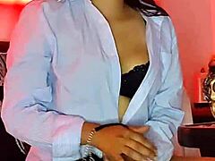 this brunette plays with her tight pussy, penetrating deep with a dildo until she cums