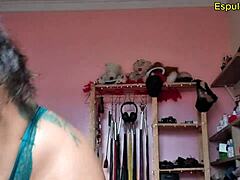 Guided Handjob Tempts with Dirty Talk as Old Latina in Lingerie Teases Cuckold from Afar