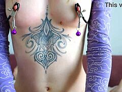 Skinny tattooed Naruto fan girl rides hard in POV with toys and cumshot