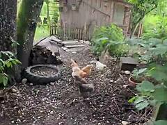 Cool chicken feeding station tattoo idea