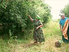 Grandparents Find Nymphomaniac Brunette for Handjob and Blowjob at Picnic