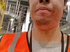 this amsr sfw is walking about during work in public